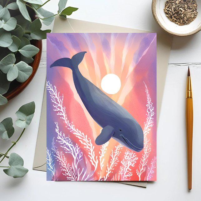 Blue Whale | Ocean Hues Watercolor Animal Card (Subido por el creador)