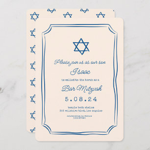 Blue Whimsical Handwriting Bar Mitzvah Invitación