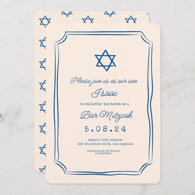 Blue Whimsical Handwriting Bar Mitzvah Invitación (Subido por el creador)