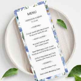 Blue Whimsical Watercolor Garden Wedding Menu