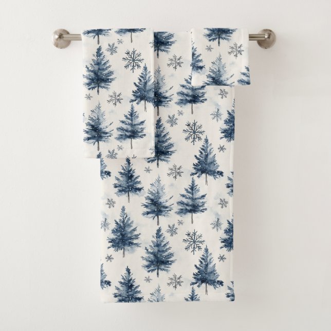 Blue White Christmas Trees Snowflakes (In situ)