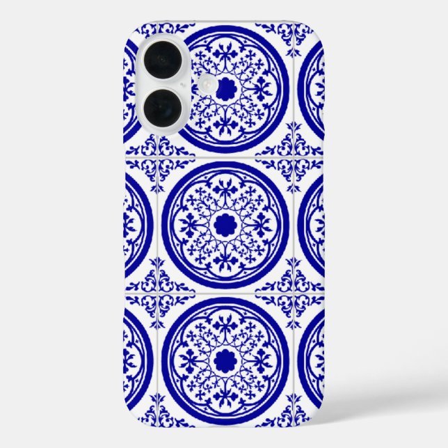 Blue White Delft Inspired Faux Tile iPhone 7 funda (Reverso )