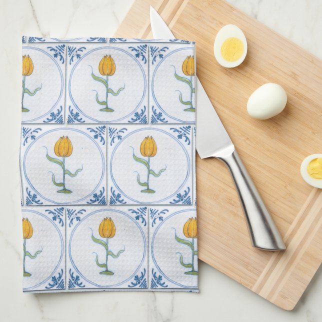 Blue White Delft Tulip Faux Tiles Kitchen Toalla (Doblado Cuarto)