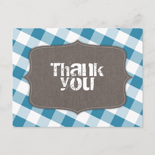 Blue & White Gingham Canvas Gracias Postales (Anverso)