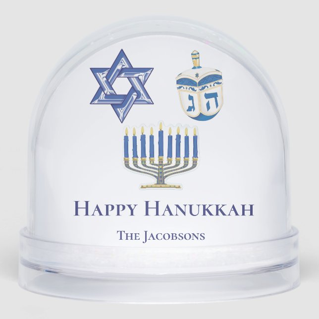 Blue & White Happy Hanukkah personalizado (Anverso)