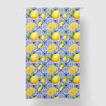 Blue White Lemon Tile Pattern Mediterranean Citrus