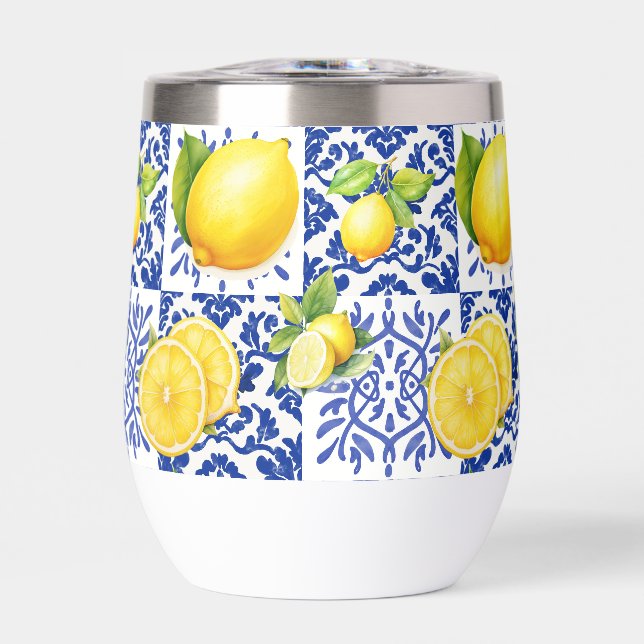 Blue White Lemon Tile Pattern Mediterranean Citrus (Frente)