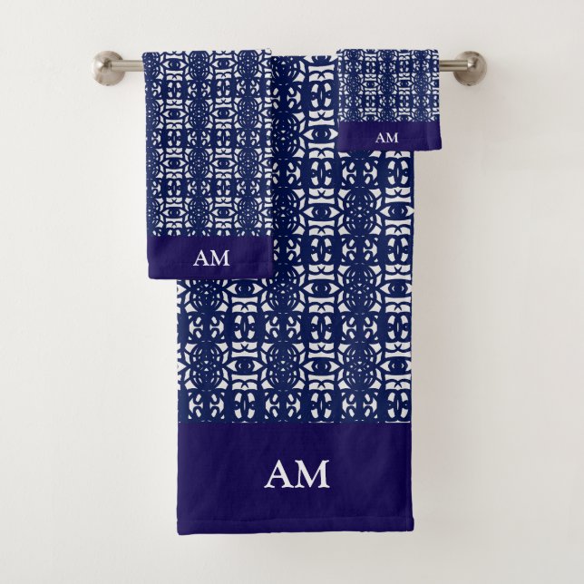 Blue & White Modern Abstract Pattern and Monogram (In situ)