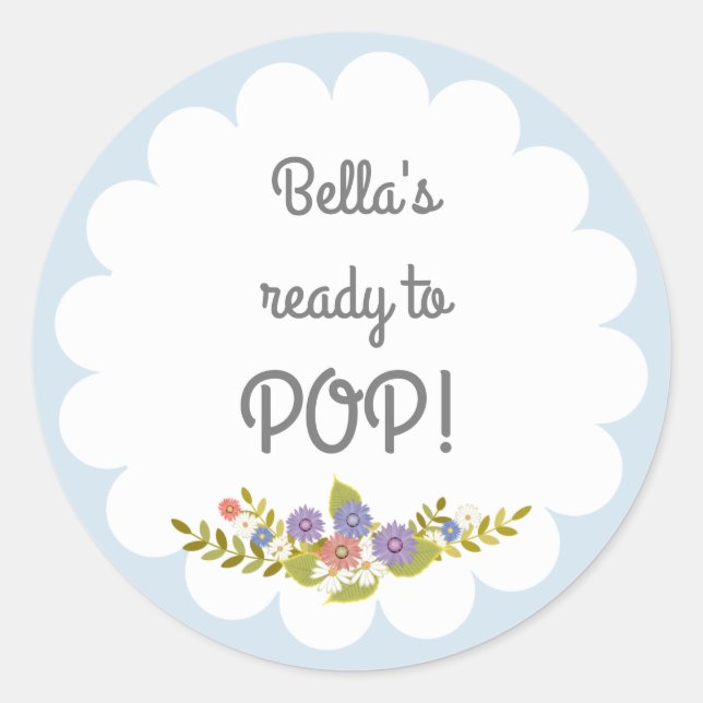 Blue White Ready to POP Baby Shower Pegatina (Anverso)