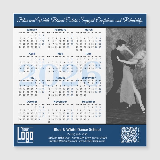 Blue White Service Image 2026 Calendar Magnet (Anverso)