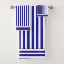Blue White Stripe Bath Towel Set 