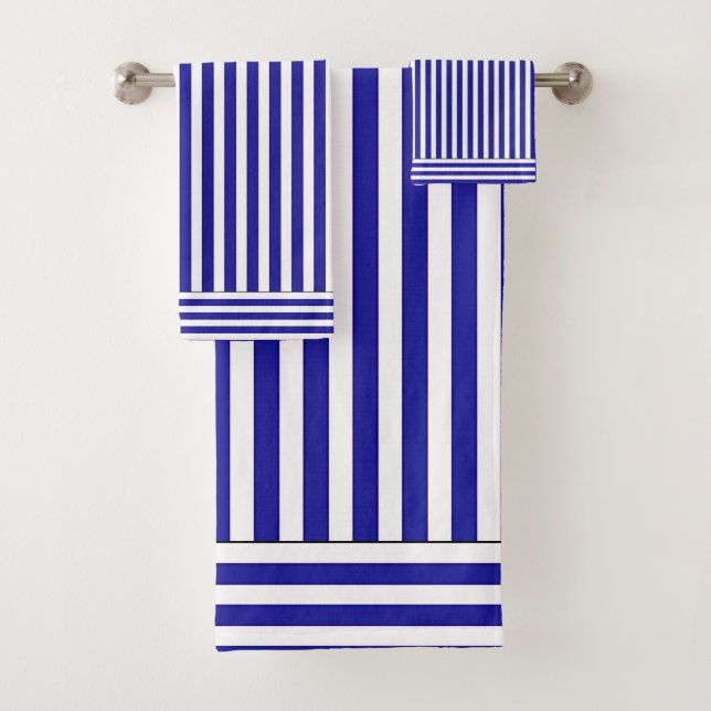 Blue White Stripe Bath Towel Set  (In situ)