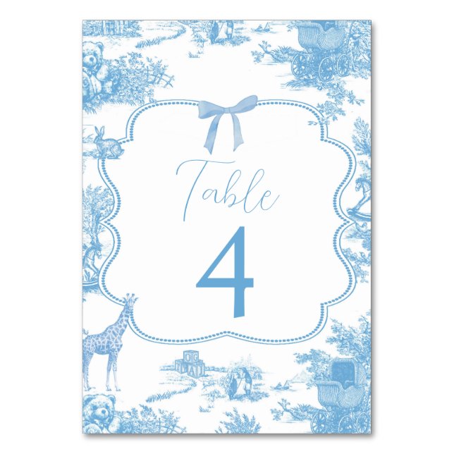Blue White Toile de Jouy número de mesa francés (Anverso)