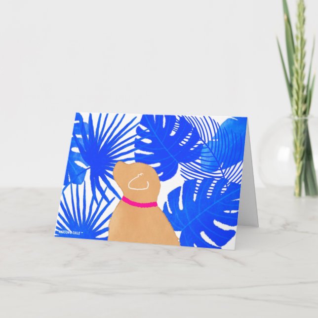 Blue White Tropical Island Tarjeta de Perro Amaril (Anverso)