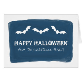 Blue White Watercolor Bats Halloween Card