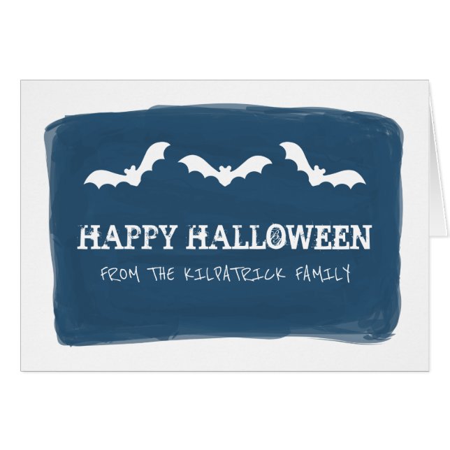 Blue White Watercolor Bats Halloween Card (Anverso (Horizontal))