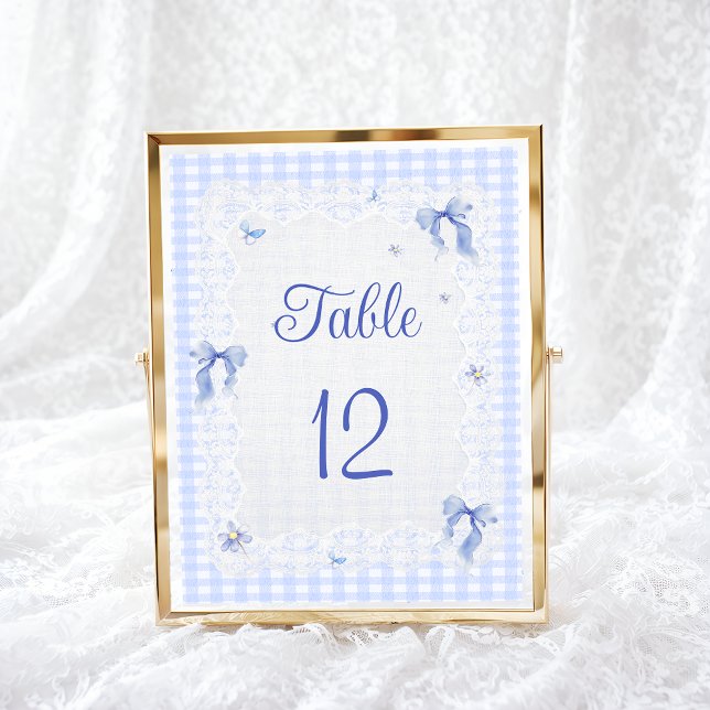Blue Wildflower Floral  Bow Gingham Table Number (Subido por el creador)