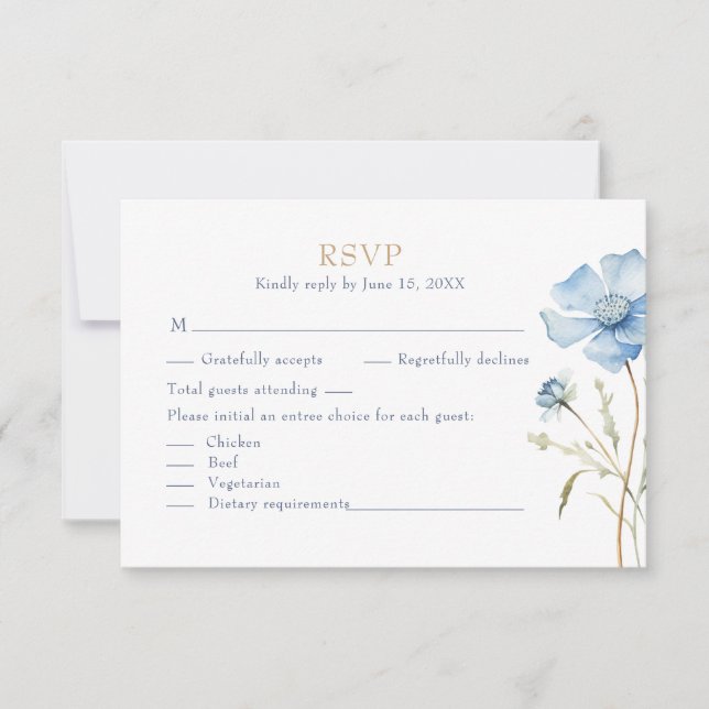 Blue Wildflower Garden Wedding RSVP Card (Anverso)