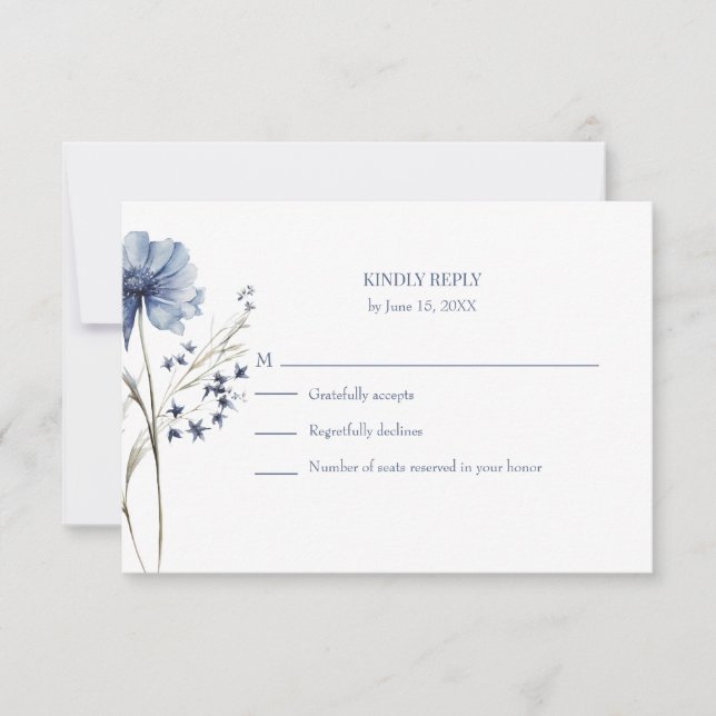 Blue Wildflower RSVP Card with Addressed Back (Anverso)