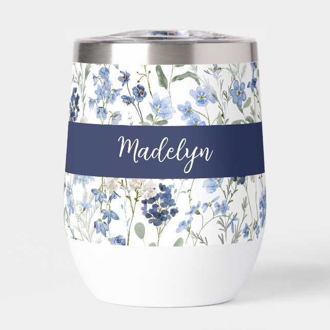 Blue Wildflower Watercolor Monogram Name (Frente)