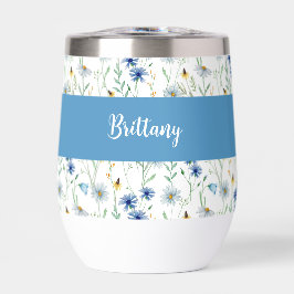 Blue Wilflower Watercolor Monograma Nombre