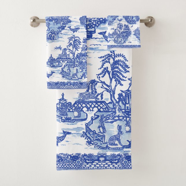 Blue Willow Animal Rabbit Deer Fox Bird Toile (In situ)
