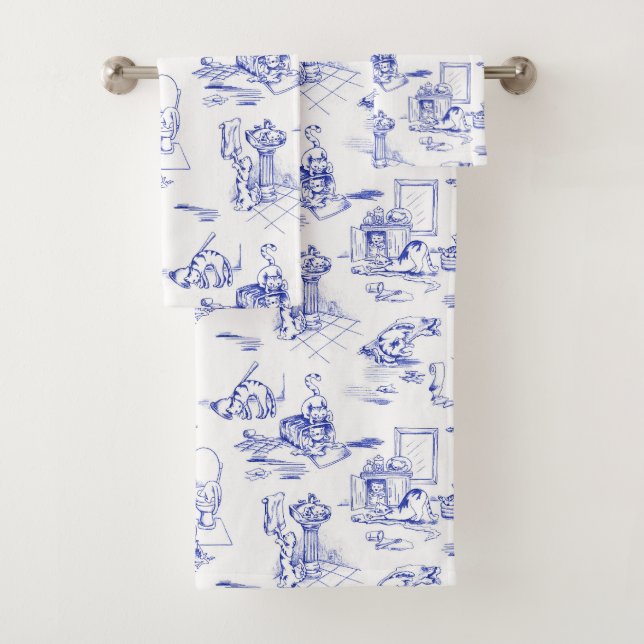 Blue Willow Kitty Cat Bathroom Toile (In situ)