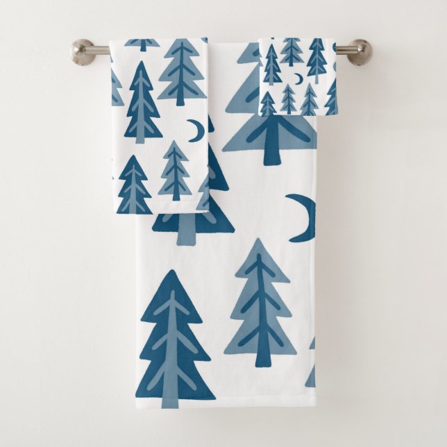 Blue Winter Forest Moon Stars Trees (In situ)