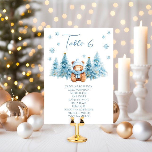 Blue Winter Teddy Bear Baby Shower Table Number (Subido por el creador)