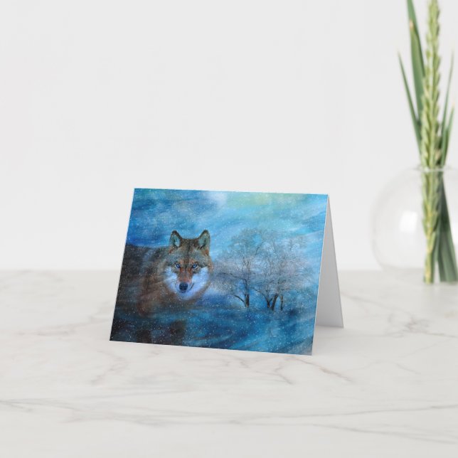 Blue Wolf Winter Forest Wildlife Painting (Anverso)