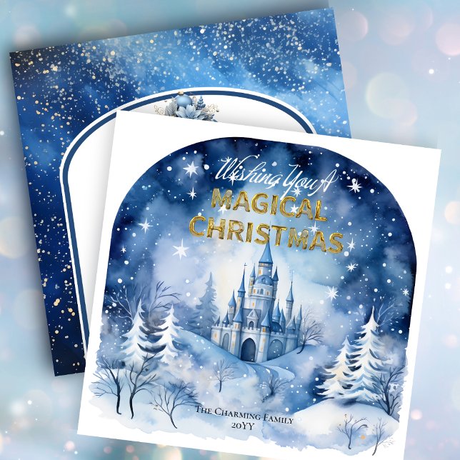 Blue Wonderland te desea una Navidad mágica  (Blue Wonderland Wishing You A Magical Christmas Square Holiday Card)