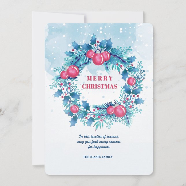 Blue Wreath con tarjeta de vacaciones con bolas ro (Anverso)