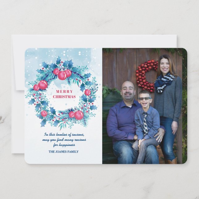 Blue Wreath con tarjeta de vacaciones con fotos de (Anverso)