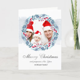 Blue Wreath Holly Berry Foto Feliz Navidad