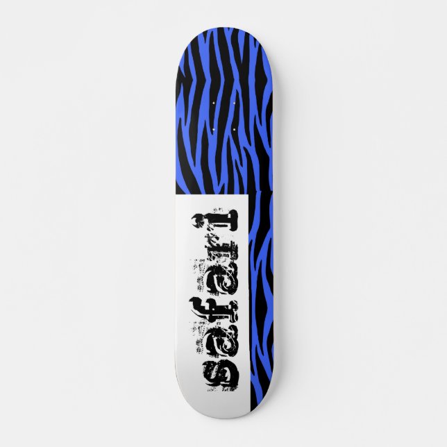 Blue Zebra Safari Stripes Skateboard (Anverso )