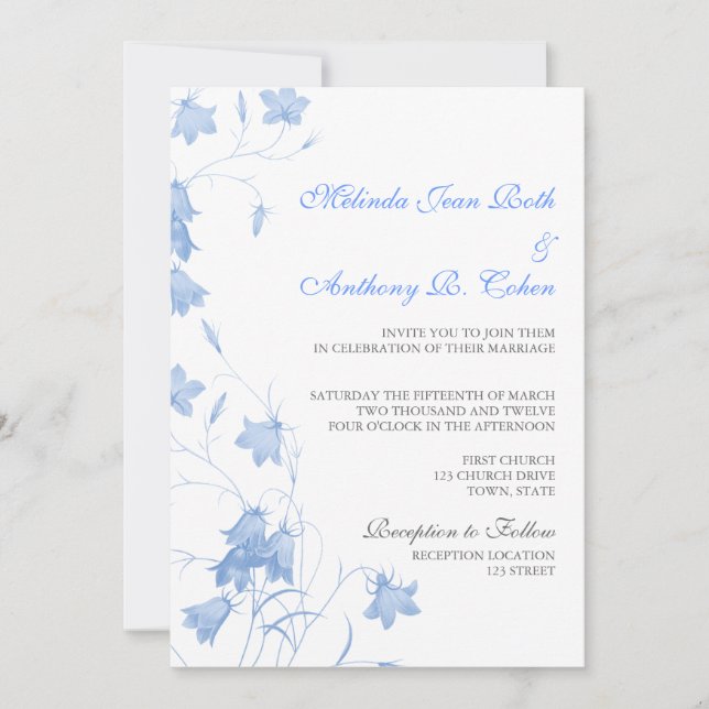 Bluebells - Invitación a la boda Blue 5x7 (Anverso)
