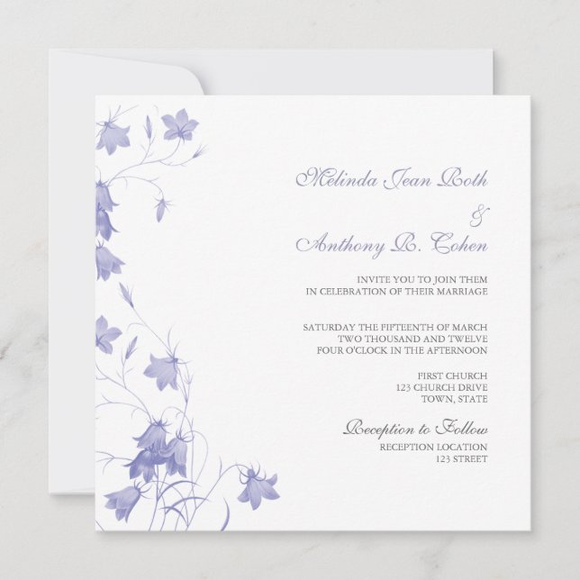 Bluebells - invitación cuadrada de la boda de la (Anverso)