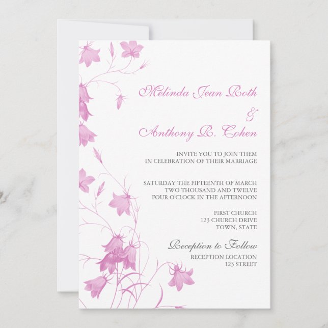 Bluebells - invitación violeta de la boda 5x7 (Anverso)
