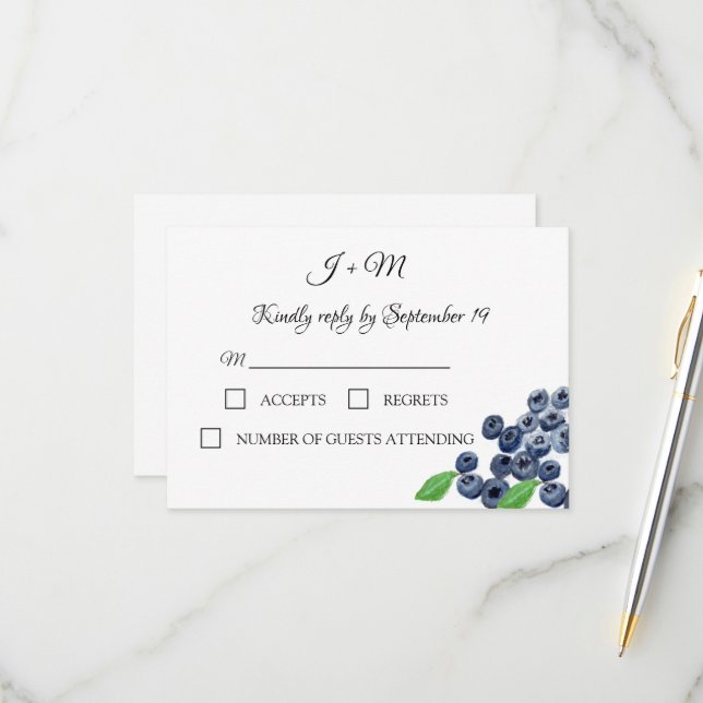 Blueberries Fruit Blueberry Modern Wedn RSVP (Anverso/Reverso In Situ)