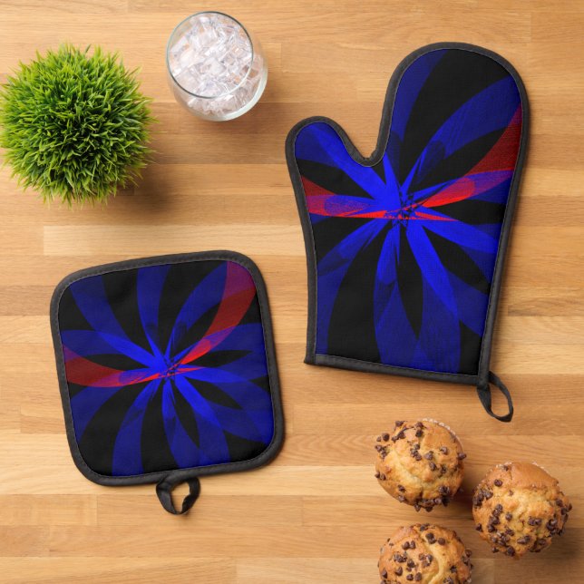 Blueberry Color Center Quilted Oven Mitt Set (De arriba hacia abajo)