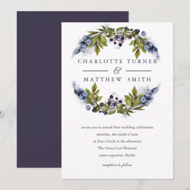 BlueBerry | Invitación a la boda (Anverso / Reverso)