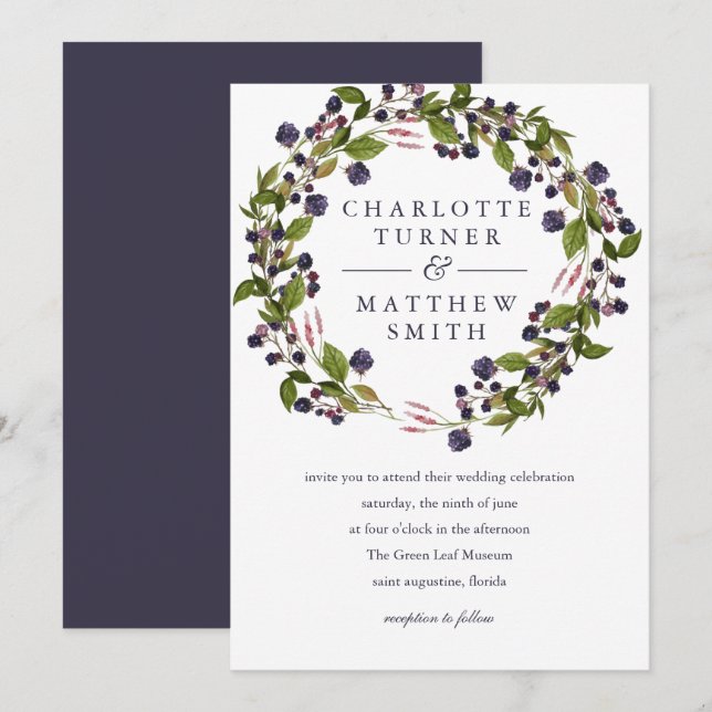 BlueBerry | Invitación a la boda de la corona (Anverso / Reverso)