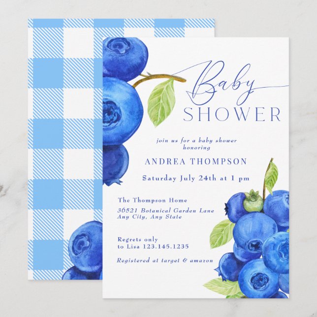 Blueberry | Invitaciones modernas a la ducha para  (Anverso / Reverso)