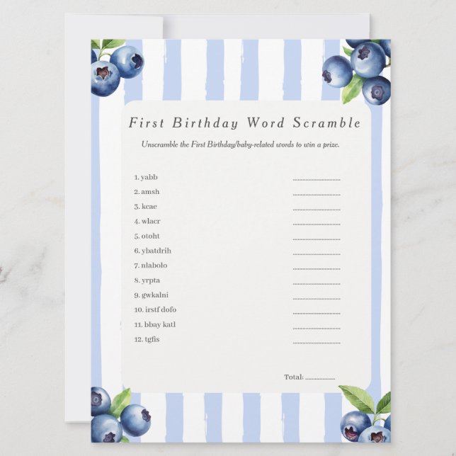 Blueberry Primera tarjeta de juego de Word Scrambl (Anverso)
