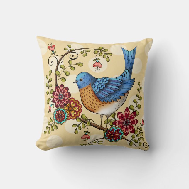 Bluebird con el Cojín decorativo amarillo de los (Anverso)