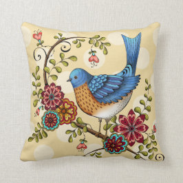 Bluebird con el Cojín decorativo amarillo de los