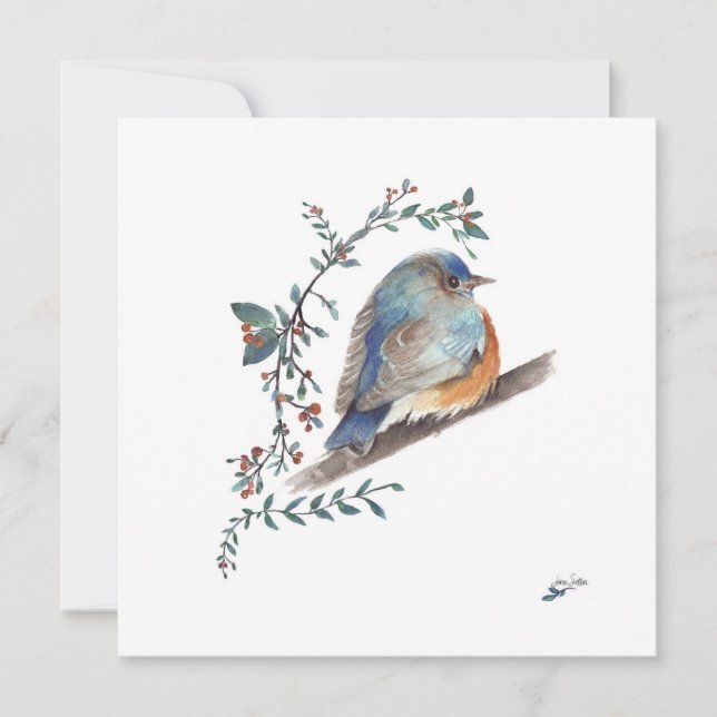 Bluebird Watercolor Berries Greenera Art (Anverso)