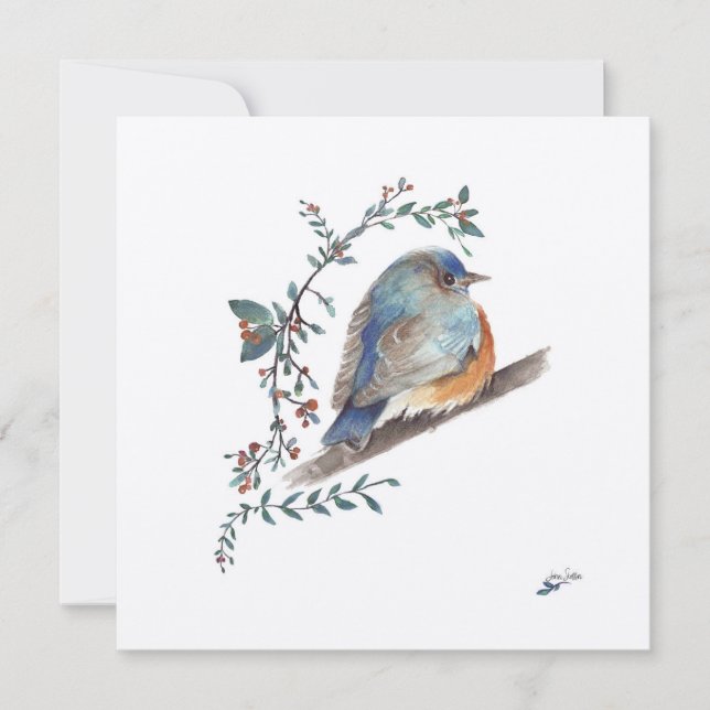 Bluebird Watercolor Berries Greenera Art (Anverso)