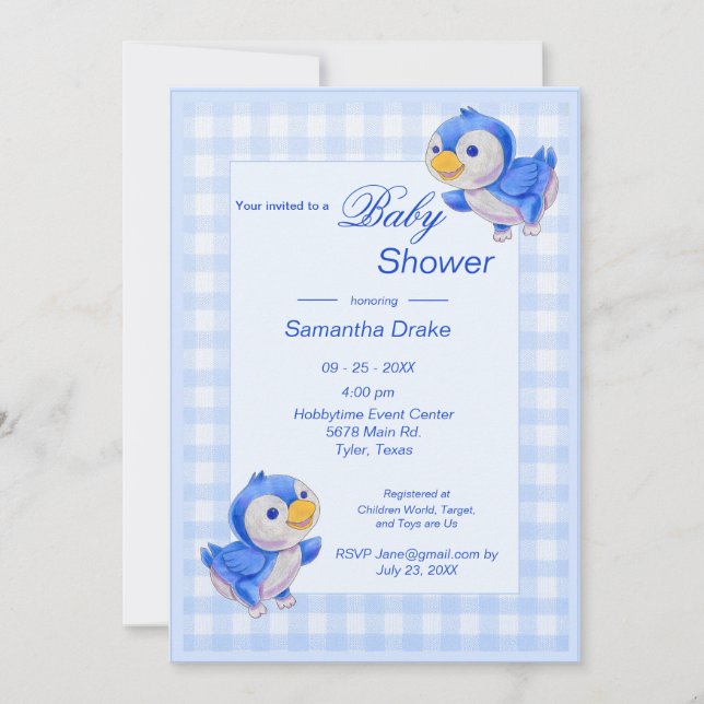 Bluebirds de la invitación de Baby Shower (Anverso)