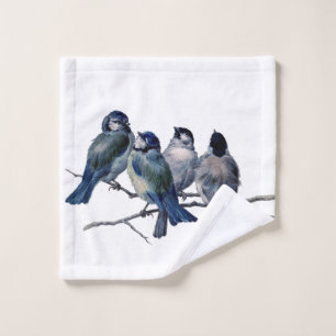 Bluebirds del vintage en un Washcloth del blanco